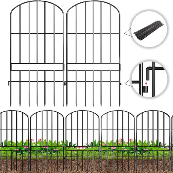 Animal Barrier Garden Fence,15 Pack Black 12''L x 25" H no dig Fence, Underground dig Protection for Dog Rabbits Rustproof Metal Wire Panel Border, 15 ft Ground Stakes for Outdoor Patio