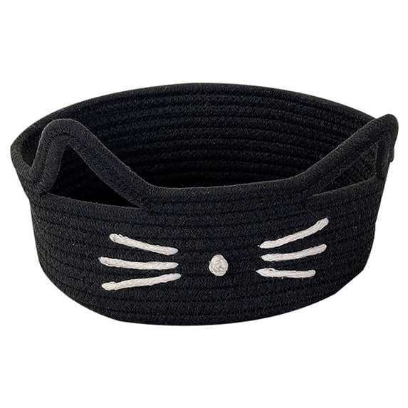 Animal Baskets Small Woven Cotton Rope Storage with Cute Cat Design Laundry Organizer with Ears for Towels, Blanket, Toys, Clothes - Cat Toy Box Pet or Baby Gift Baskets Bin 9"Lx4H"