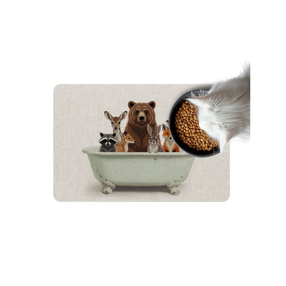 Animal Bathtub Doormat Watercolor Cute Bear Deer Fox Rabbit Raccoon Linen Non Slip Diatomaceous Earth Door Mat Absorbent Quick Dry Soft Washable Entrance Rug for Bathroom Laundry Room 16"x24"