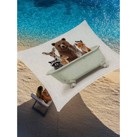 Animal Bathtub Sun Shade Sail 8' x 10', Watercolor Cute Bear Deer Fox Rabbit Raccoon Linen Rectangle Outdoor Sunshade Canopy, Waterproof UV Block Patio Covers for Garden Yard Beach