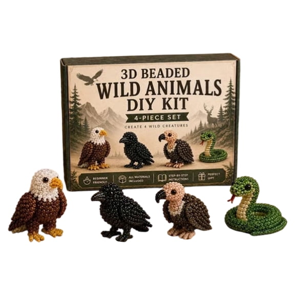 Animal Bead Craft Kit, 3D DIY Beading Set, Beginner Friendly Creative Kit with Instruction System, Vibrant Handmade Art Pack for Leisure Creation Wildlife-4pcs