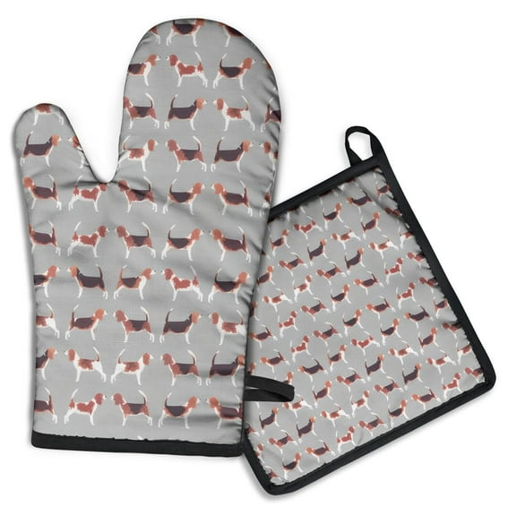 Animal Beagle Cute Dog Kitchen Oven Mitt and Pot Holder Sets 2 Pcs for Baking, Cooking and Grilling, Heat Resistant Up To 392 °F