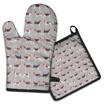 Animal Beagle Cute Dog Kitchen Oven Mitt and Pot Holder Sets 2 Pcs for Baking, Cooking and Grilling, Heat Resistant Up To 392 °F
