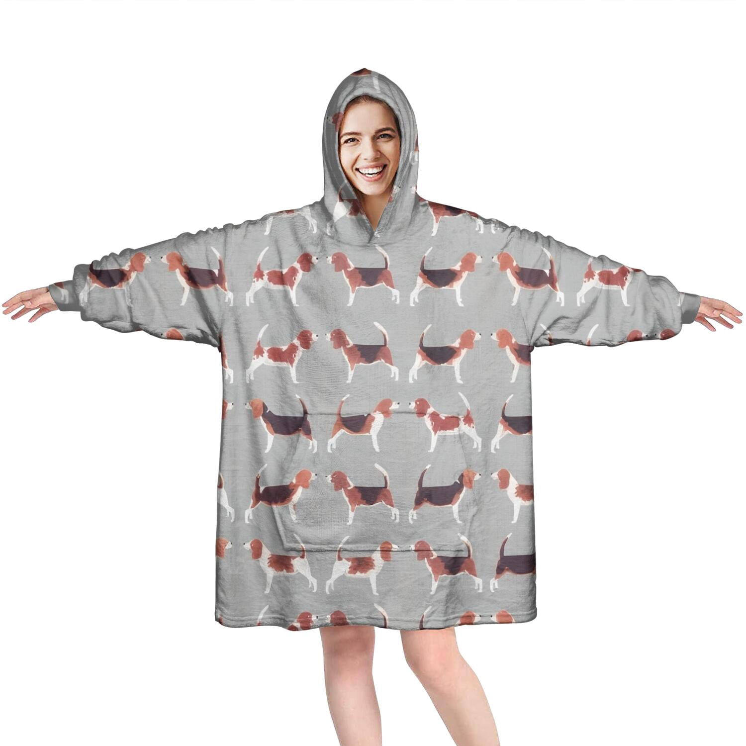 Animal Beagle Cute Dog Wearable Oversized Blanket,Wearable Blanket Hoodie for Adults,Cozy Hooded Blankets with Super Pockets,Super Warm Fuzzy Pullover for Women & Men