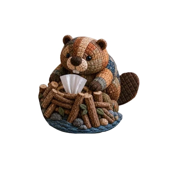 Animal Beaver Tissue Box Cover Fabric Organizer For Home Room Car Decor(15x10x5cm)