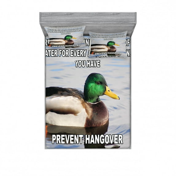 Animal Bedding Set with Sheet & Covers, Mallard Duck Swimming on the Lake River Green Head Feathers Nature Design Print, Printed Bedroom Decor 2 Shams, 4 Sizes, Multicolor, by Ambesonne