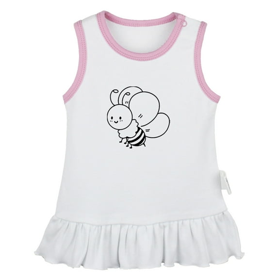 Animal Bee Sweet Pattern Dresses For Baby, Newborn Babies Skirts, Infant Princess Dress, 0-24M Kids Graphic Clothes (White Sleeveless Dresses, 6-12 Months)