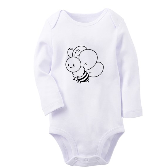 Animal Bee Sweet Pattern Rompers, Newborn Baby Unisex Bodysuits, Infant Jumpsuits, Toddler 0-12 Months Kids Long Sleeves Oufits (White, 6-12 Months)