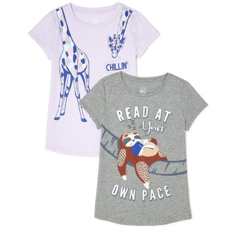 Animal Big Girls 2-Pk T-Shirts, Gray and Purple (XL 14/16)