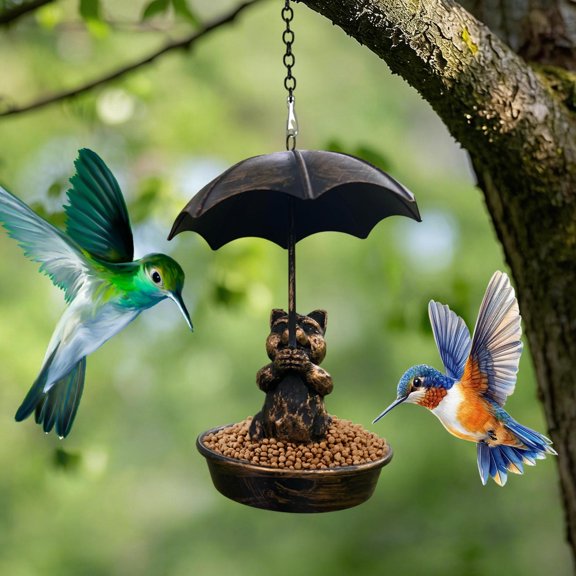 Animal Bird Feeder for Outdoors Squirrel Proof-Hanging with Metal Chains, Funny Squirrels,Cat, Dog Sculptures for Home Outdoor Decoration and Bird Enthusiasts