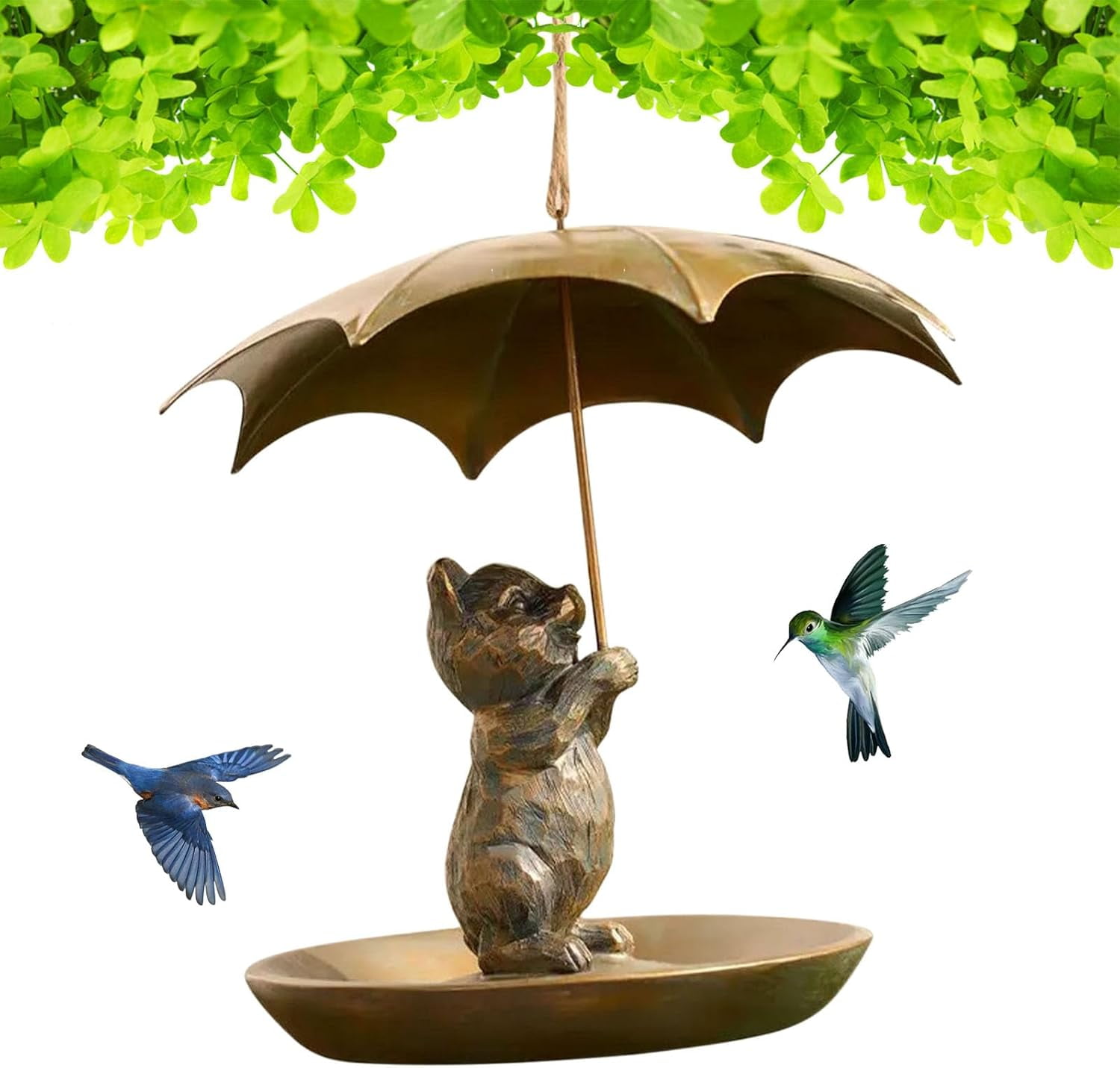 Animal Bird Feeder with Umbrella - Cute Squirrel/Cat/Dog Holding Umbrella Design Bird Feeder ...