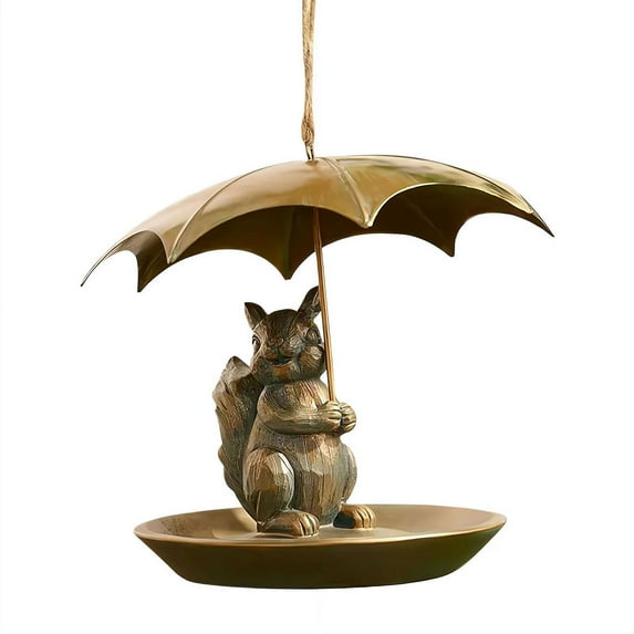 Animal Bird Feeder with Umbrella - Cute Squirrel/Cat/Dog Holding Umbrella Design Bird Feeder - Metal Hummingbird Feeders for Garden Yard Decor, for Birds Lovers Men Women Gifts