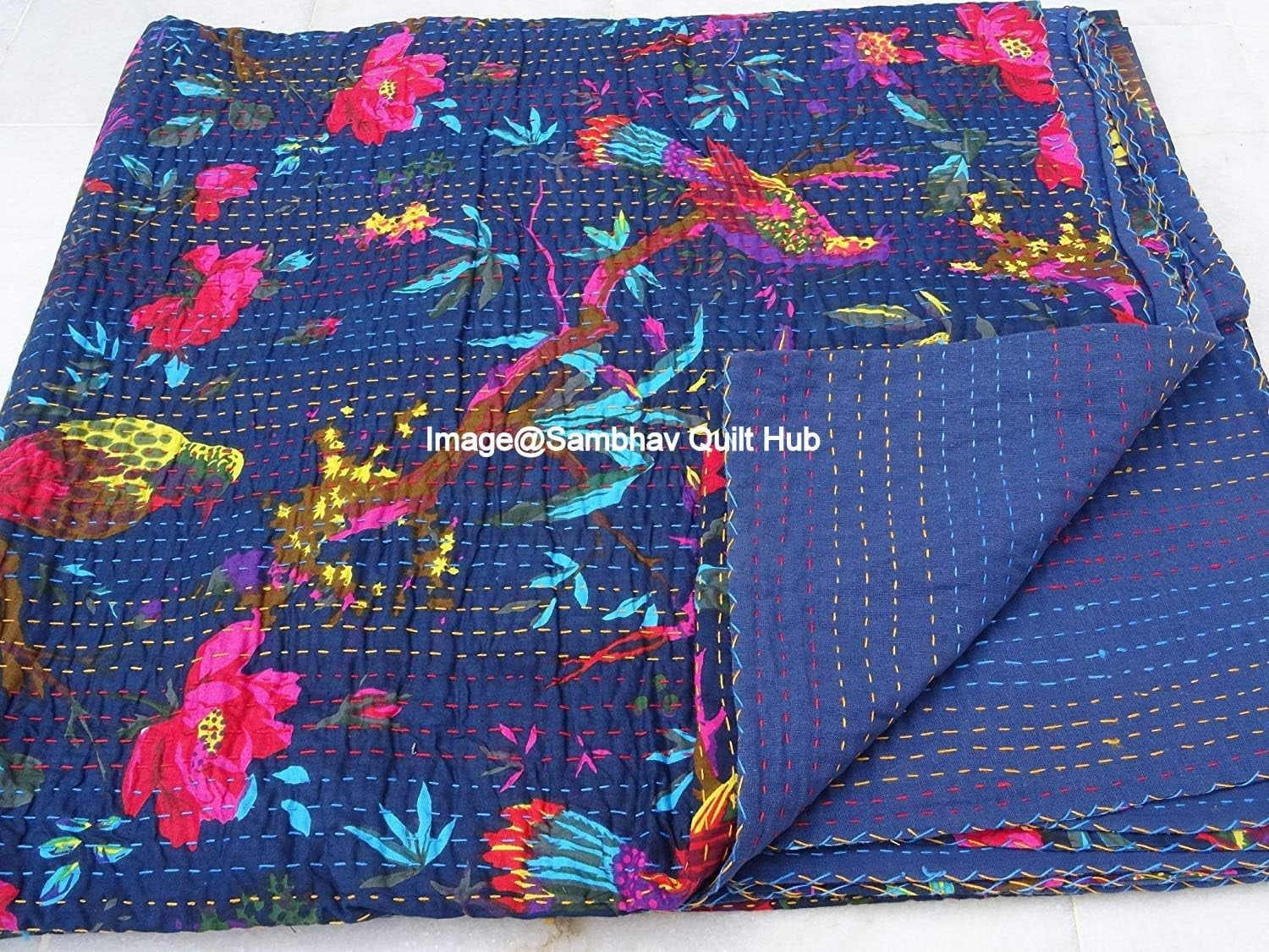 Edredón Kantha De Seda Vintage: Manta India De Patchwork Hecha A Mano - México