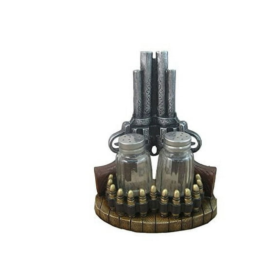 Animal, Bird, Western, Wild Life, Biker, Skull, Farm, Chef, Day of Dead Polyresin Salt and Pepper Shaker Set Home Kitchen Dining Select Yours (Gunslinger Double Gun Belt Bullet)