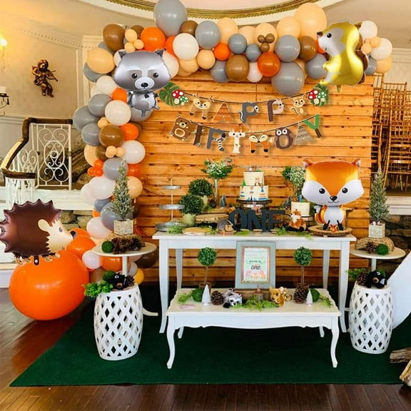 Animal Birthday Party Decorations, Woodland Happy Birthday Banner Raccoon, Squirrel, Fox, Hedgehog Animal Balloon Garland & Arch Kit for Boy Girl Baby Shower Birthday Supplies