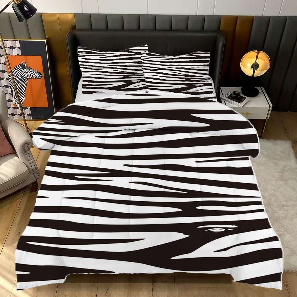 Animal Black And White Zebra Pattern Comforter Set Queen Size Bedding ...