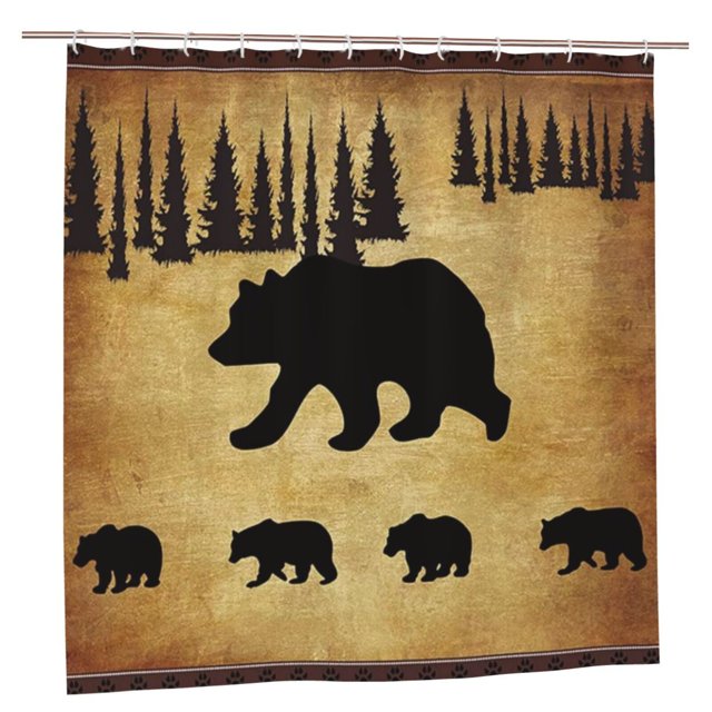 Animal Black Bear Shower Curtain, Rustic Cabin Wildlife Design, Mother
