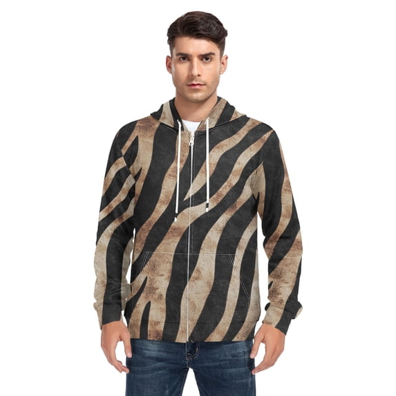 Animal Black Stripes Men’s Hoodies Sweatshirt with Full Zip Pockets Fleece Jackets