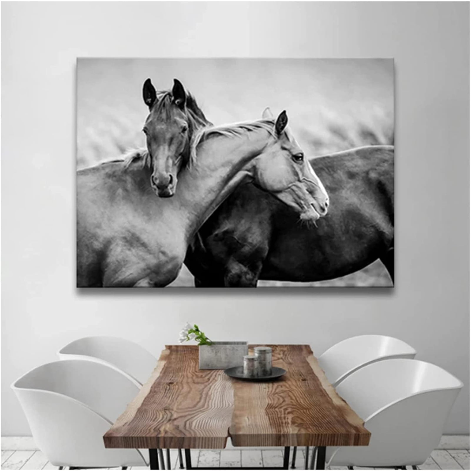 Animal Black and White Horse Abstract Picture Canvas Painting, Modern Wall Art Living Room Bedroom Decoration Poster Art Print, Frameless