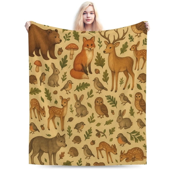 Animal Blanket Gifts for Kids,Woodland Forest Animals Pattern Throws,Soft Plush Elephant Leopard Monkey Lion Hippo Print,Lightweight Quilts for Bed Sofa Decoration 60x50