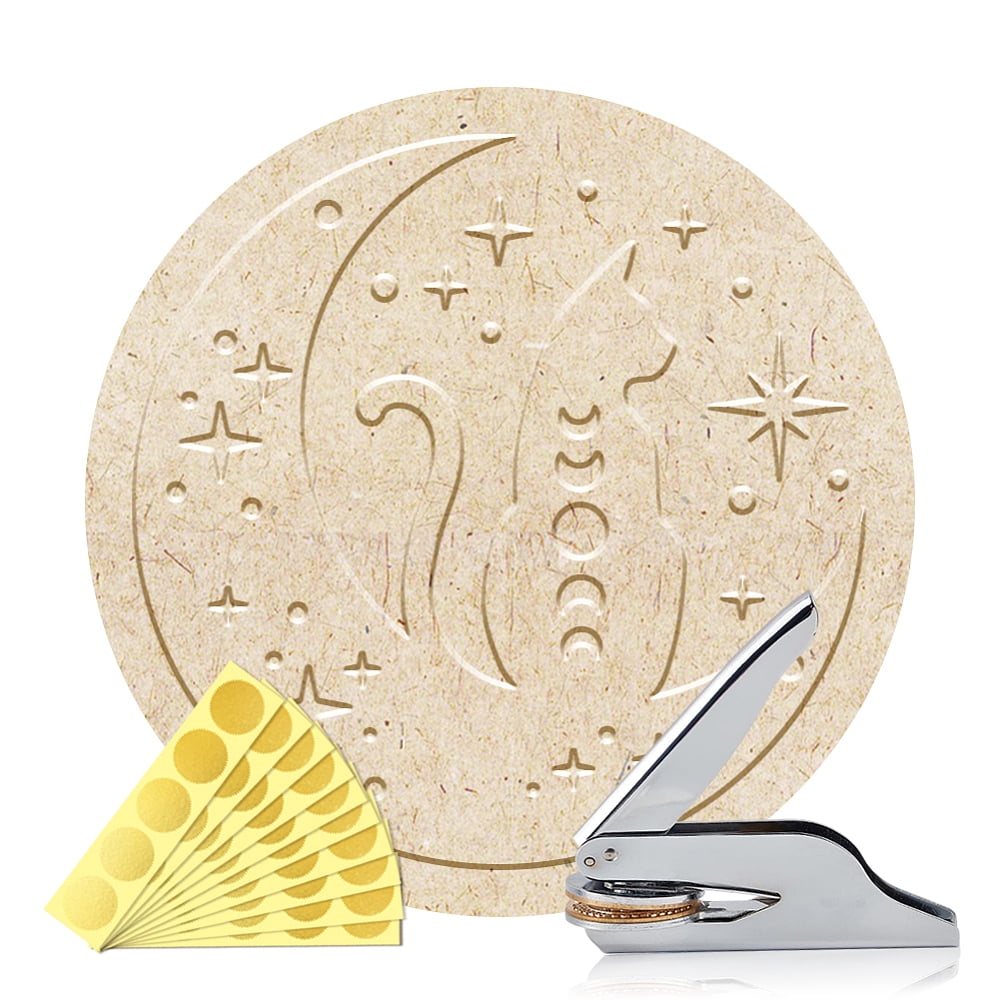 Animal Book Embosser Personalized Cat and Moon Phases Pattern Book Stamp Durable Library Stamp with Handle Set DIY
