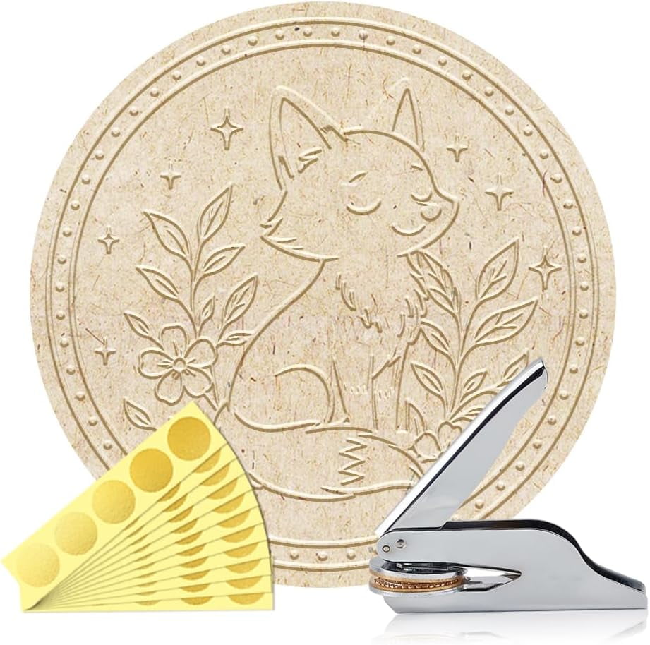 Animal Book Embosser Personalized Fox Pattern Book Stamp Durable Library Stamp with Handle Set