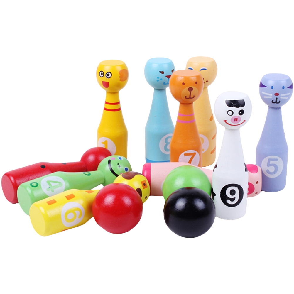 Animal Bowling Game for Kids Toys Toddlers Wooden Playset Suite