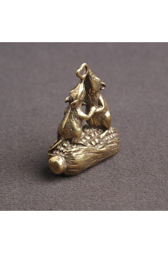 Animal Brass Mice Corn Key Copper Wealth Rats Figurines Feng Shui Ornament Retro