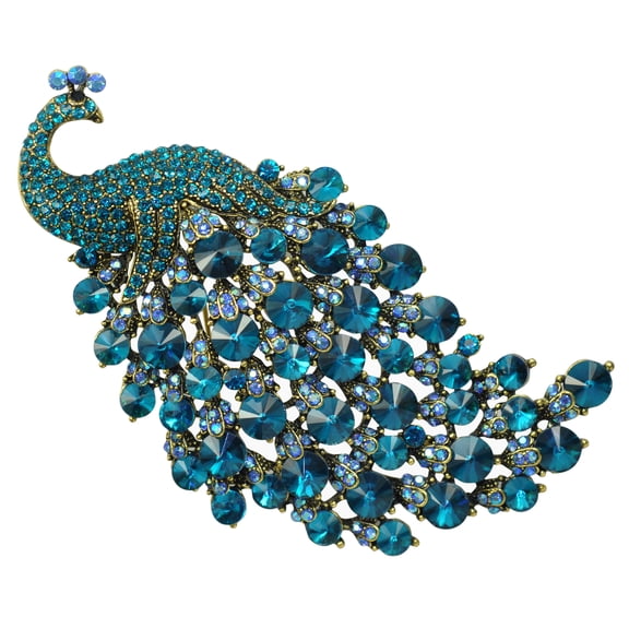 Gyn&Joy Animal Brooch Art Gorgeous Peacock Bird Blue Crystal Rhinestone Brooch Pins