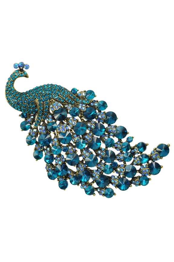 Animal Brooch Art Gorgeous Peacock Bird Blue Crystal Rhinestone Brooch Pins