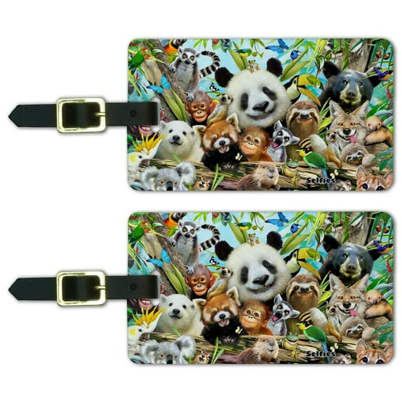 Animal Buddies Selfie Panda Polar Bear Sloth Lemur Toucan Luggage ID Tags Suitcase Carry-On Cards - Set of 2
