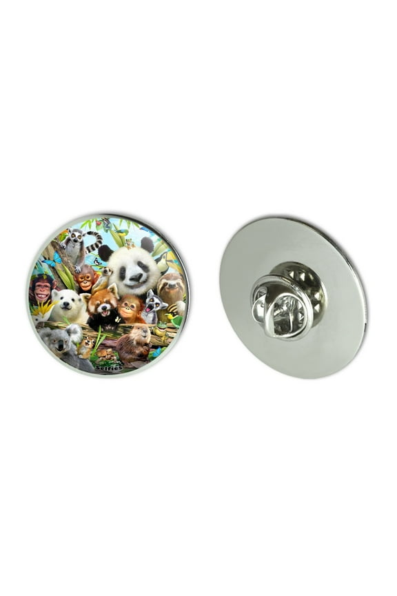 Animal Buddies Selfie Panda Polar Bear Sloth Lemur Toucan Metal 1.1" Tie Tack Hat Lapel Pin Pinback