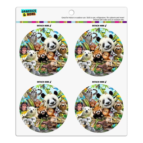 Animal Buddies Selfie Panda Polar Bear Sloth Lemur Toucan Refrigerator Fridge Locker Vinyl Circle Magnet Set