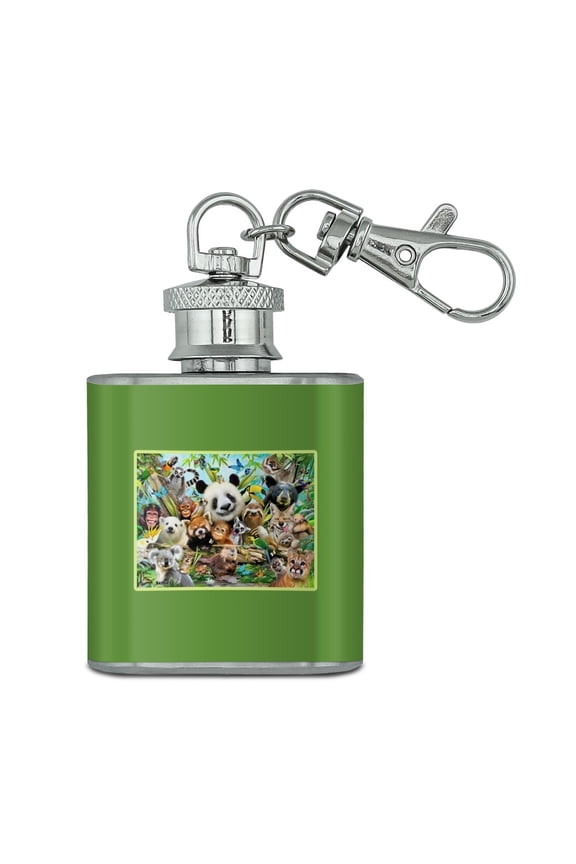 Animal Buddies Selfie Panda Polar Bear Sloth Lemur Toucan Stainless Steel 1oz Mini Flask Key Chain