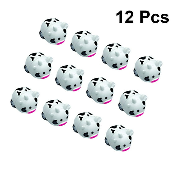 Animal Car Toy, 12pcs Cartoon Cow Shaped Inertia Toy Plastic Animal Back Car Vehicle Toy Mini Car for Children Kids (Opp Package)