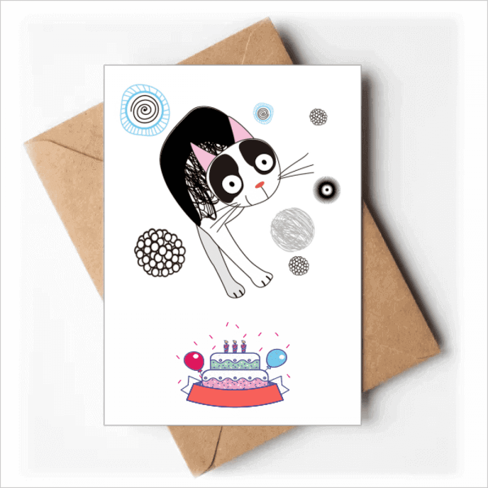 Animal Cartoon Cute Thin Cat Happy Birthday Greeting Cards Envelopes Blank
