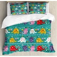 thumbnail image 1 of Animal Cartoon Duvet Cover Set, Joyful Pattern Colorful Animals Happy Flowers Funny Nature, Decorative 3 Piece Bedding Set with 2 Pillow Shams, King Size, Multicolor, by Ambesonne, 1 of 3