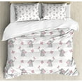 thumbnail image 1 of Animal Cartoon Duvet Cover Set, Playing Butterflies Design Pattern, Decorative 3 Piece Bedding Set with 2 Pillow Shams, Calking Size, Pale Pink White Grey, by Ambesonne, 1 of 3