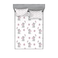 thumbnail image 1 of Animal Cartoon Fitted Sheet & Pillow Sham Set, Playing Butterflies Design Pattern, Decorative Printed 6 Piece Bedding Decor Set, Queen, Pale Pink White Grey, by Ambesonne, 1 of 3