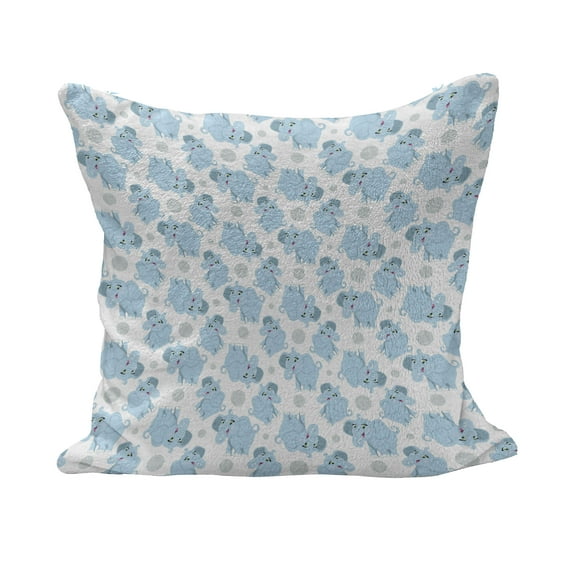 Animal Cartoon Fluffy Throw Pillow Cushion Cover, Happy Smiling Pattern with Dots Animal, Decorative Square Accent Pillow Case, 36" x 36", Pale Blue Sky Blue White, by Ambesonne