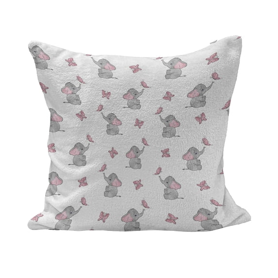 Animal Cartoon Fluffy Throw Pillow Cushion Cover, Playing Butterflies Design Pattern, Decorative Square Accent Pillow Case, 26" x 26", Pale Pink White Grey, by Ambesonne