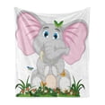 thumbnail image 1 of Animal Cartoon Soft Flannel Fleece Throw Blanket, Friendly Animal in Garden Daisies Butterflies Huge Ears, Cozy Plush for Indoor and Outdoor Use, 70" x 90", Multicolor, by Ambesonne, 1 of 5