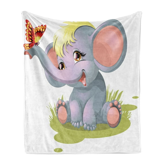 Animal Cartoon Soft Flannel Fleece Throw Blanket, Newborn Animal Funny Mascot Puppet Yellow Hair Fun Happiness Butterfly, Cozy Plush for Indoor and Outdoor Use, 50" x 70", Multicolor, by Ambesonne