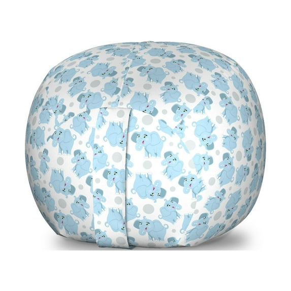 Animal Cartoon Storage Toy Bag Chair, Happy Smiling Pattern with Dots Animal, Stuffed Animal Organizer Washable Bag, Large Size, Pale Blue Sky Blue White, by Ambesonne