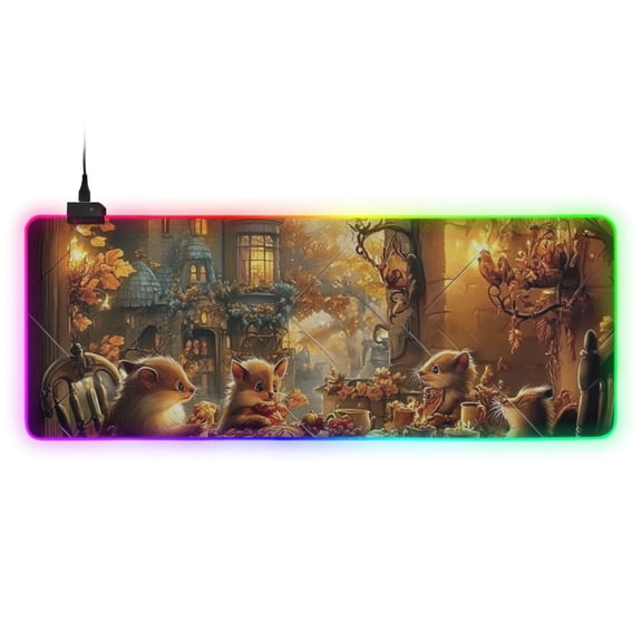 Animal Castle Dinner RGB Gaming Mouse Pad Large Keyboard Mat Rubber Base 13 Light Modes