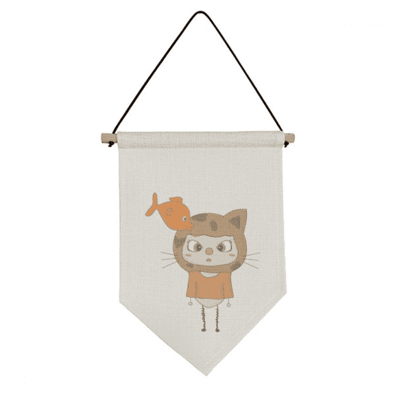 Animal Cat Nature Fish Naughty UU Canvas Flag Hanging Wall Art Decor Banner