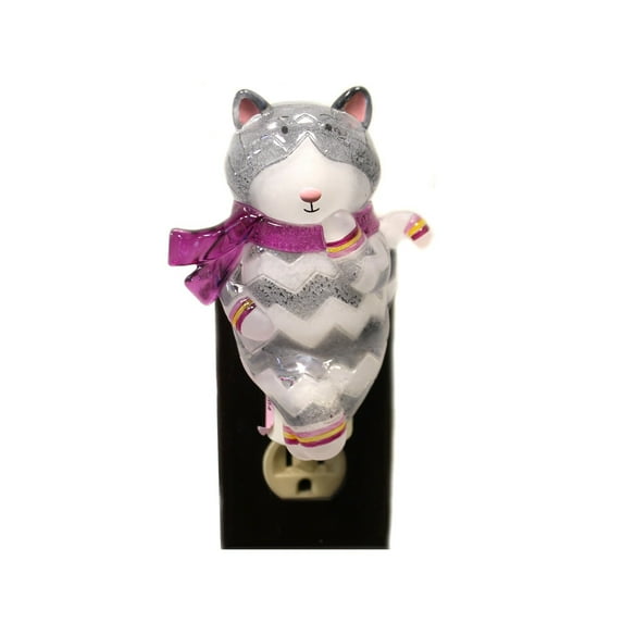 Animal Cat Nightlight Plastic Grey Chevron Stripes 146236