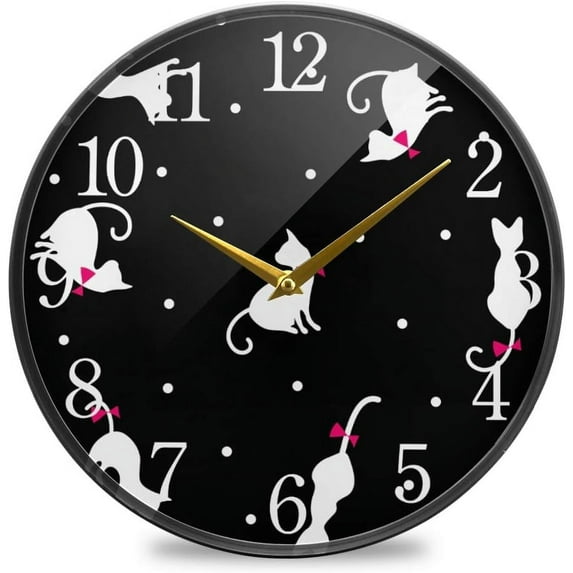 Animal Cat Polka Dot Pattern Wall Clock Silent Non Ticking 10 Inch Round Easy to Read for Home Office School Clock