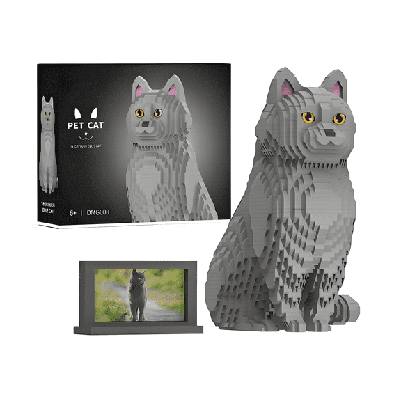 Animal Cat Series Micro Building Blocks Set(2903PCS) - Shorthair Blue Cat, Gift for Adults and Kids.