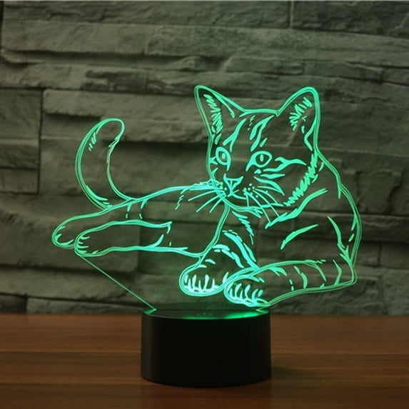 Animal Cat Toys 3D Illusion Night Light Smart Touch Lamp, Creative RGB Led, Christmas Birthday Decorations Gifts for Boys and Girls, Cat Party Decor, 16 Colors